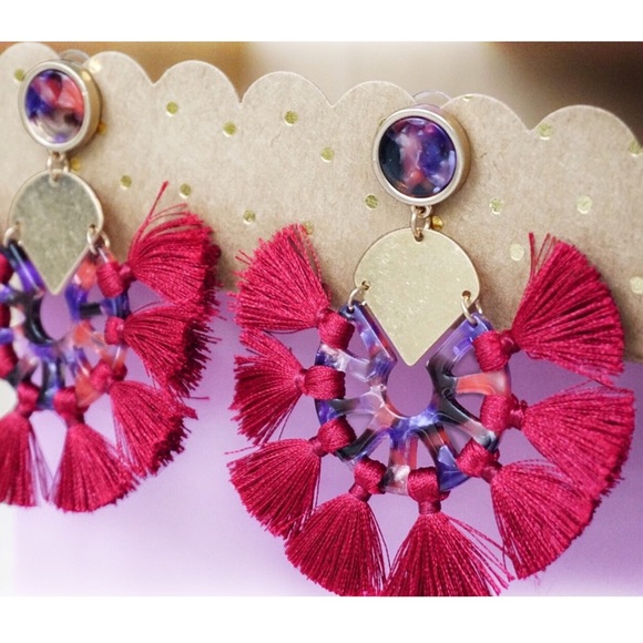 NEW! Acrylic Stud Post Tassel Hoop Earrings - Picture 5 of 11